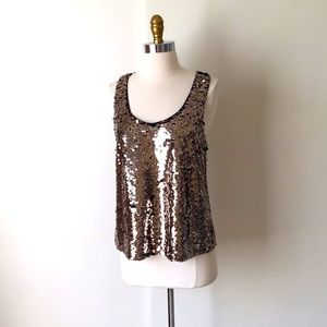 New NWT Gold and Black Sequin Blouse Tank Top